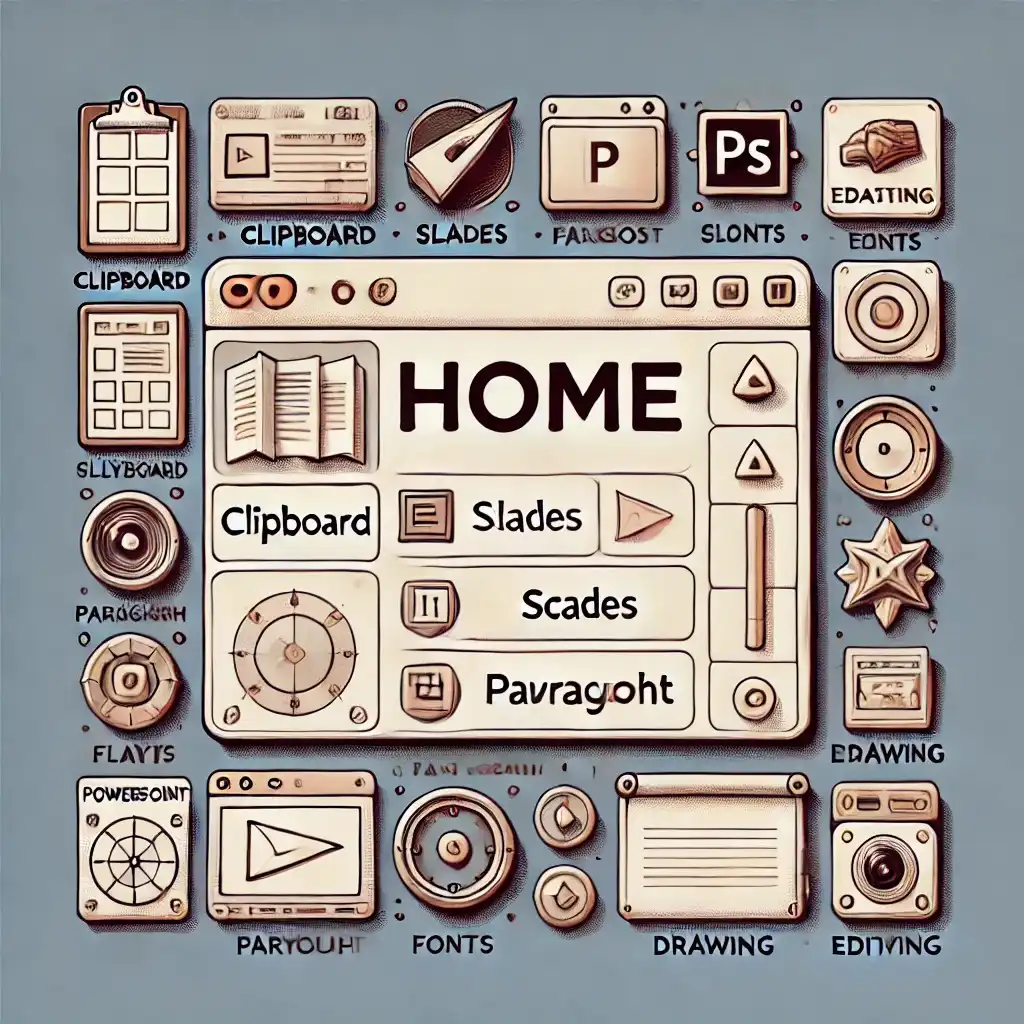 بخش Home در نرم‌افزار پاورپوینت