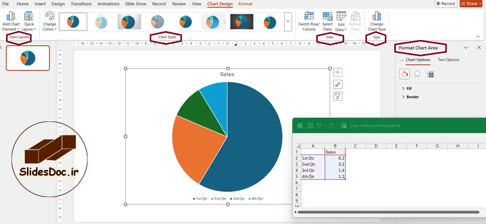 آموزش تنظیمات چارت در پاورپوینت 