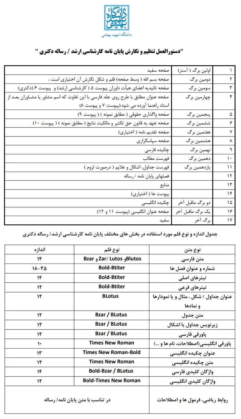 قالب word پایان نامه دانشگاه شهید بهشتی 11 دستورالعمل نگارش پایان نامه دانشگاه شهید بهشتی