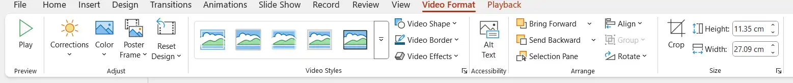 آموزش تب Video Format در پاورپوینت 12 آموزش تب Video Format در پاورپوینت