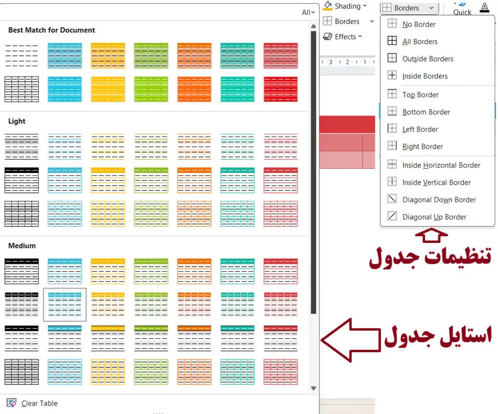 بررسی تب Table Layout استایل و تنظیمات جدول