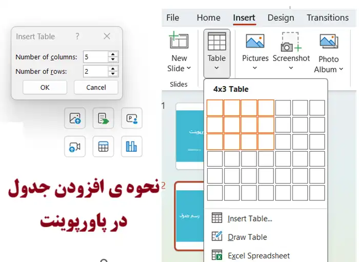 ایجاد جدول در پاورپوینت