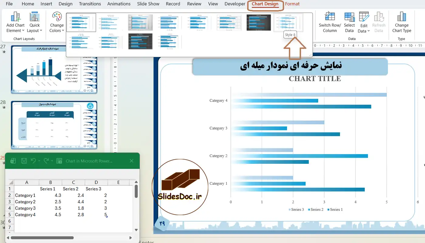 ویرایش استایل نمودار میله ای در پاورپوینت