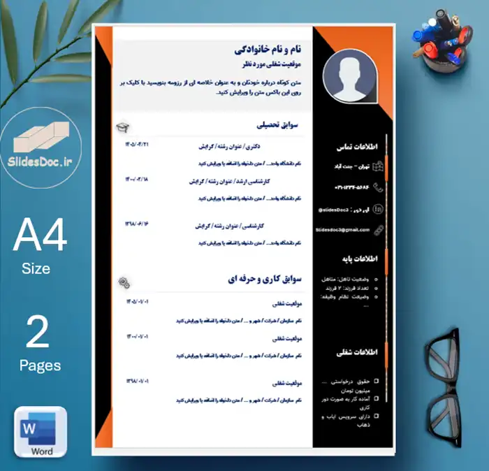 قالب رزومه دو صفحه ی حرفه ای